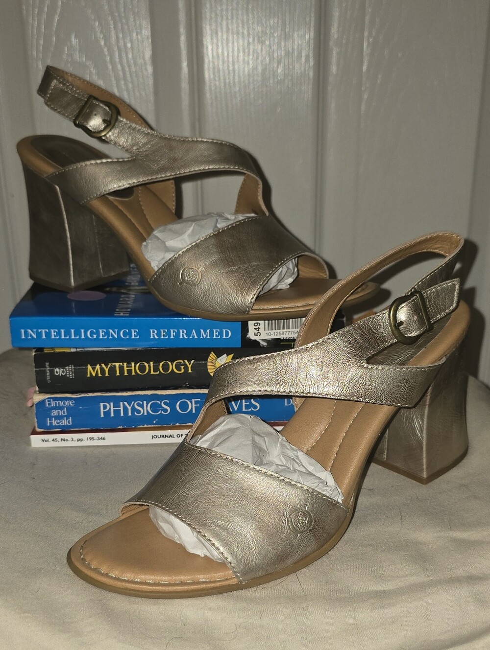 Børn Metallic Champagne Gold Leather Block Heel Slingback Sandals